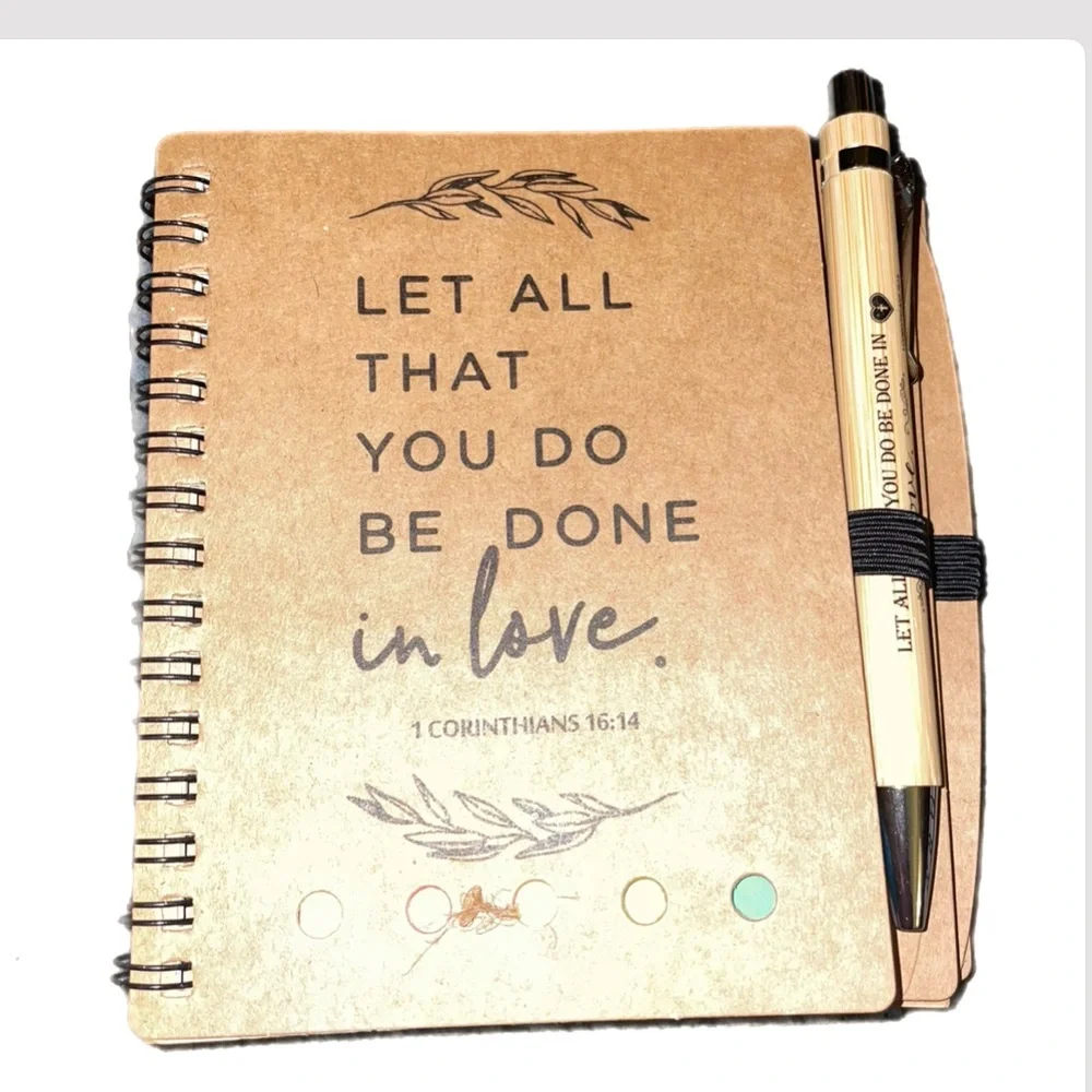 10 gift sets Christian Spiral Notebook W/Bible Verse,Bamboo Pen+matching+Journal